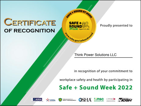 certificate of recognition safe and sound
