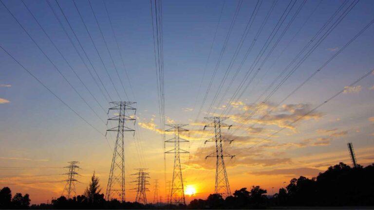 power lines at sunrise