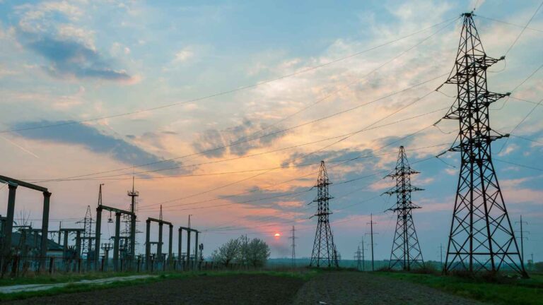 power substation at sunset