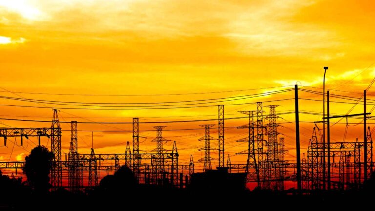 power substation against oranger sky